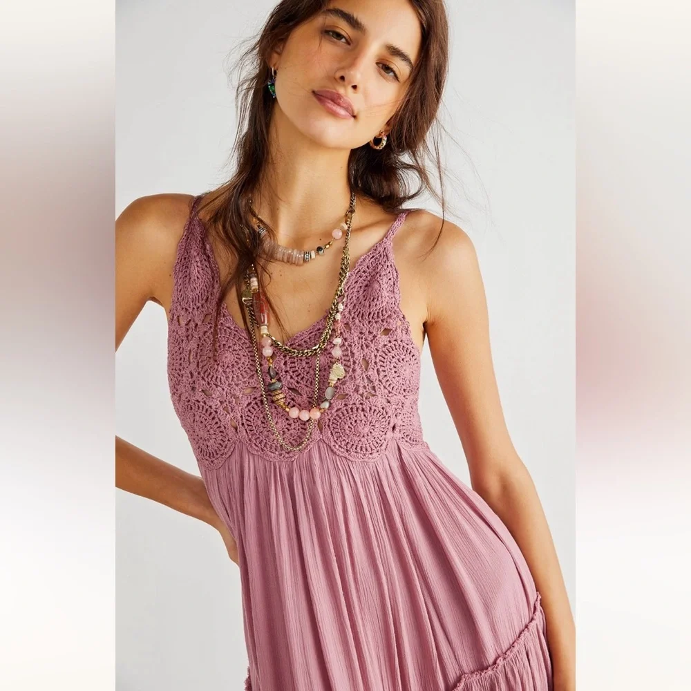 FREE PEOPLE Inesa Maxi Dress Size M Dried Currant Pink *Flaw